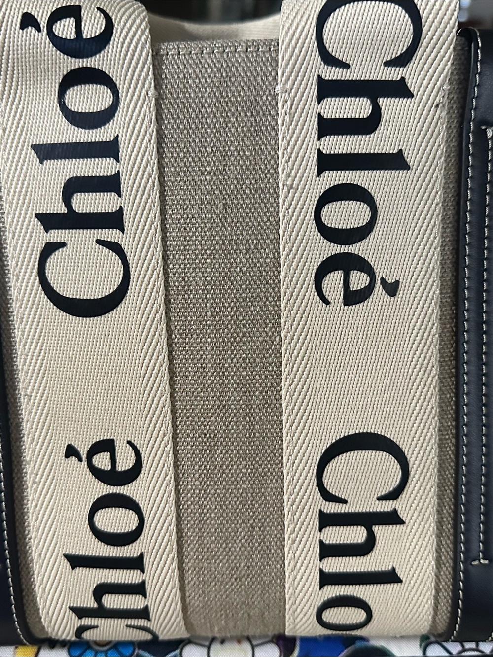 Chloé Beige Canvas Tote with Black Logo Straps